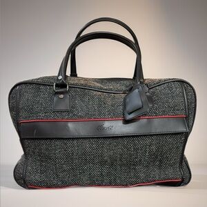 Stylish Tweed Black and Gray Travel or Weekend Bag with Red Trim